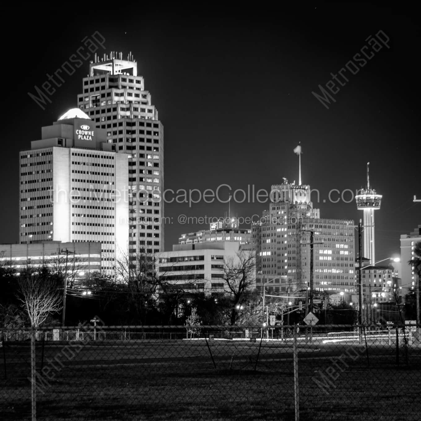 The San Antonio Skyline night time black and white Photography square crop