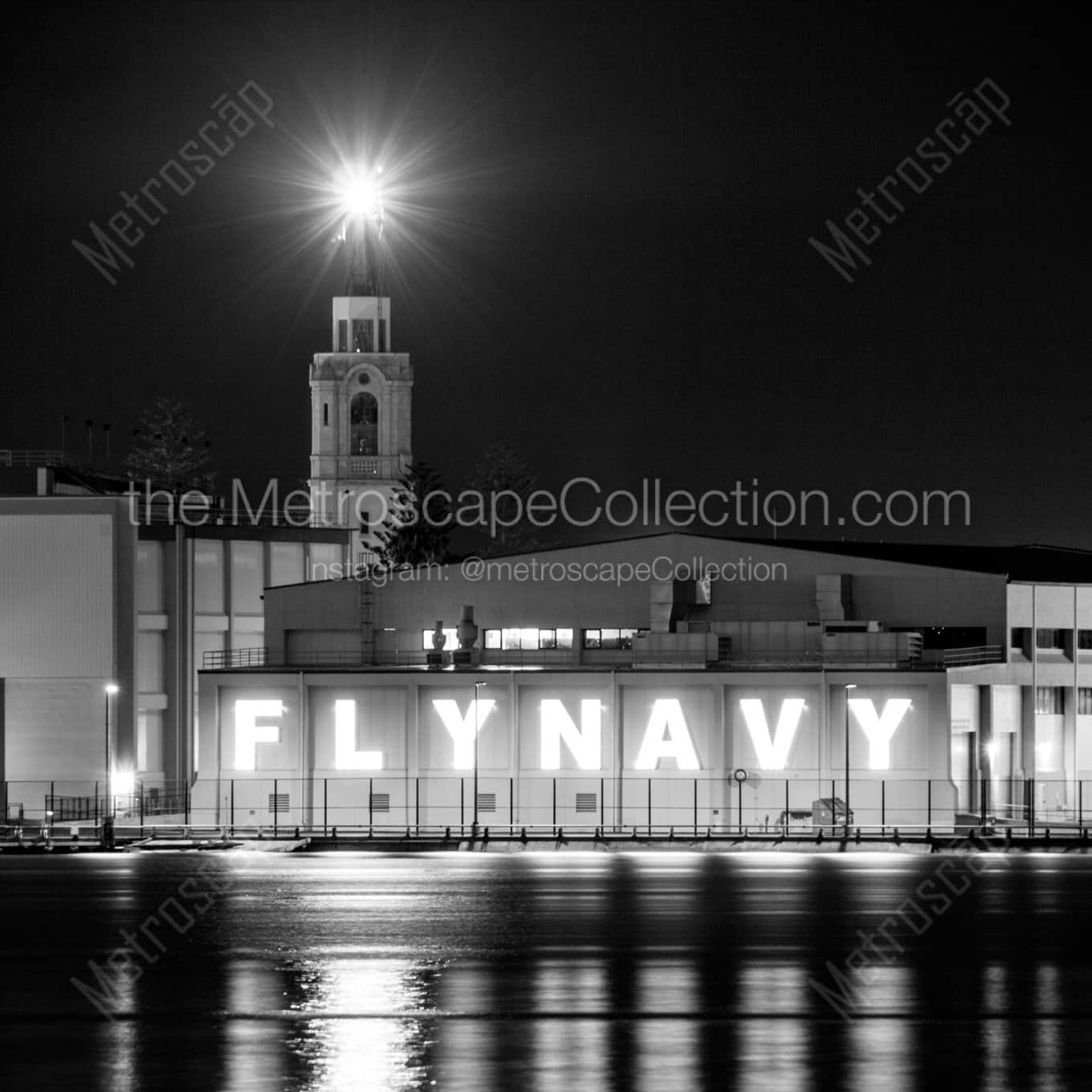 The Fly Navy Building in the San Diego Harbor night time black and white Photography The Fly Navy Building in the San Diego Harbor night time black and white Photography square crop