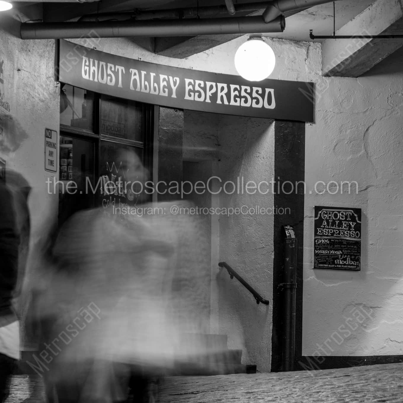 Ghost Alley Espresso night time black and white Photography square crop