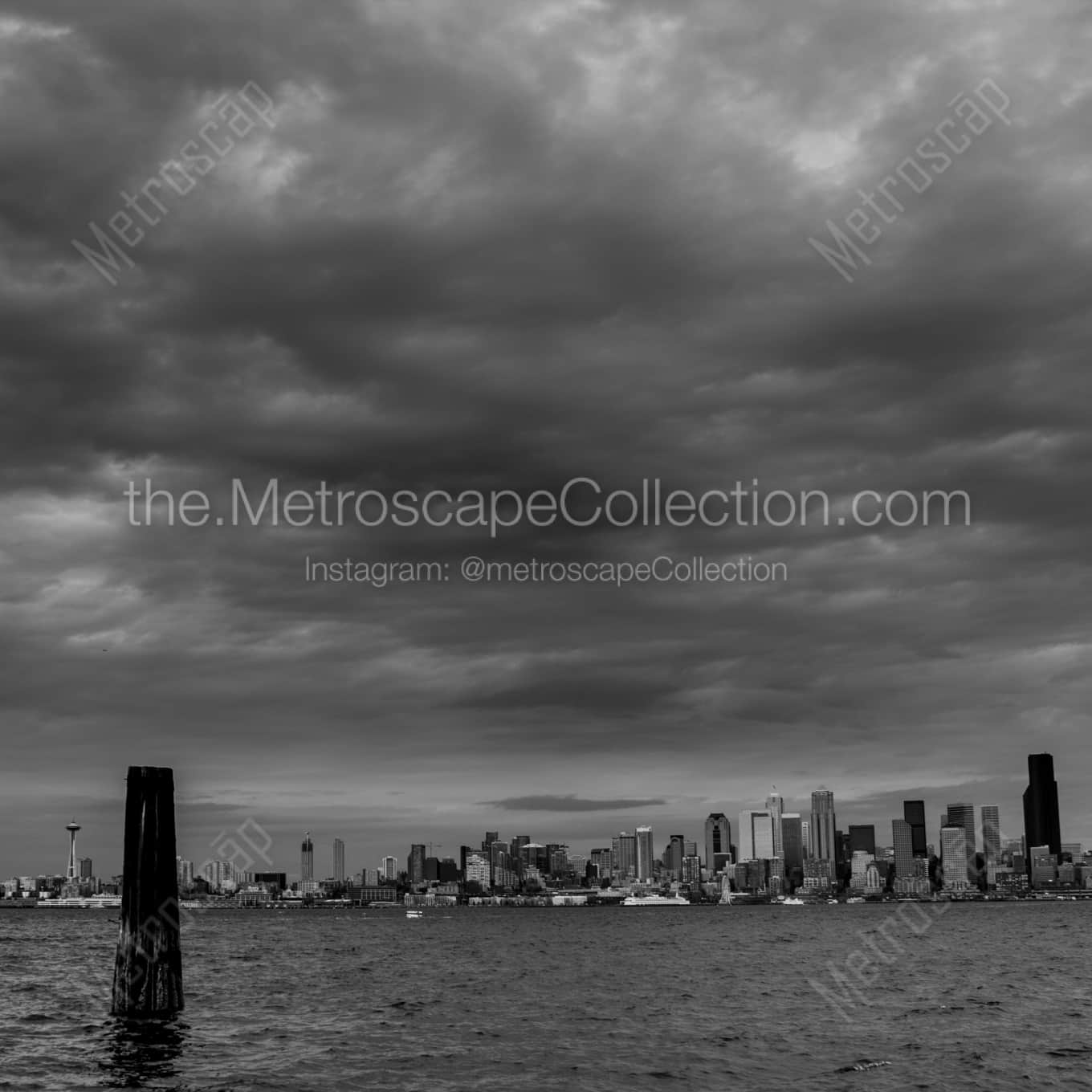 Seattle from Seacrest Park night time black and white Photography square crop