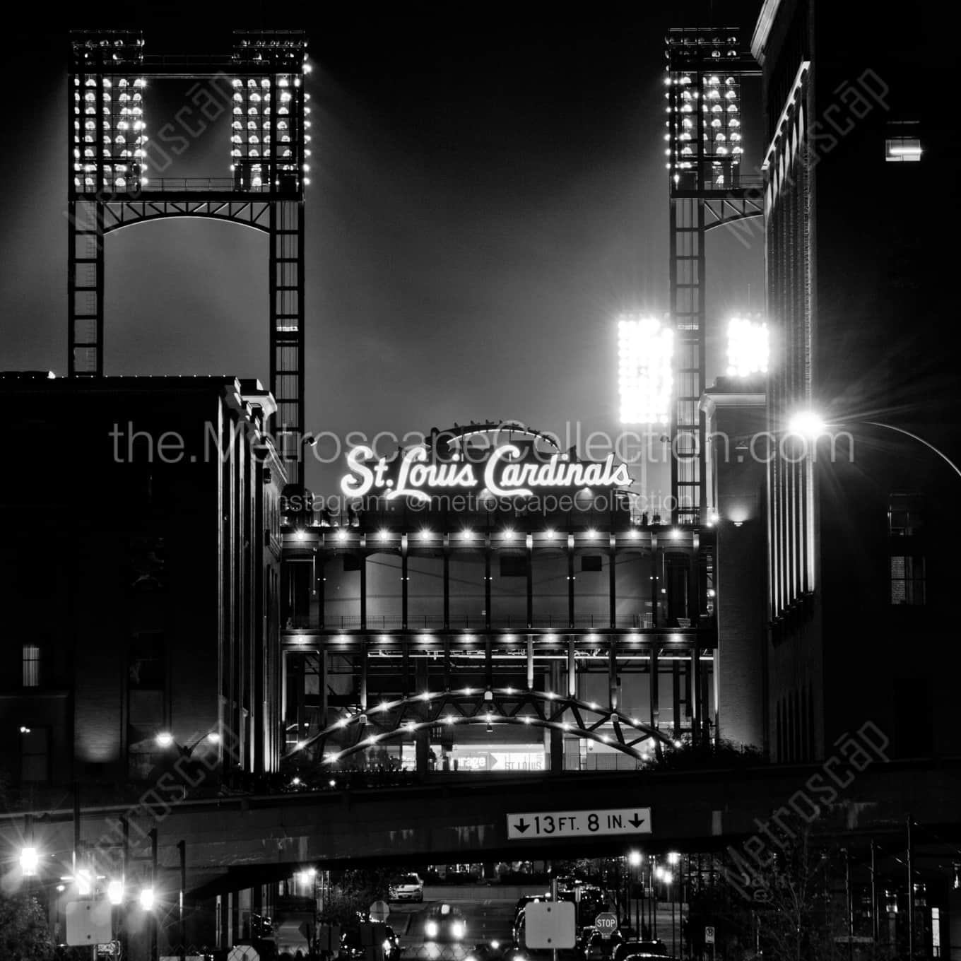 Busch Stadium During the 2012 NLCS night time black and white Photography square crop