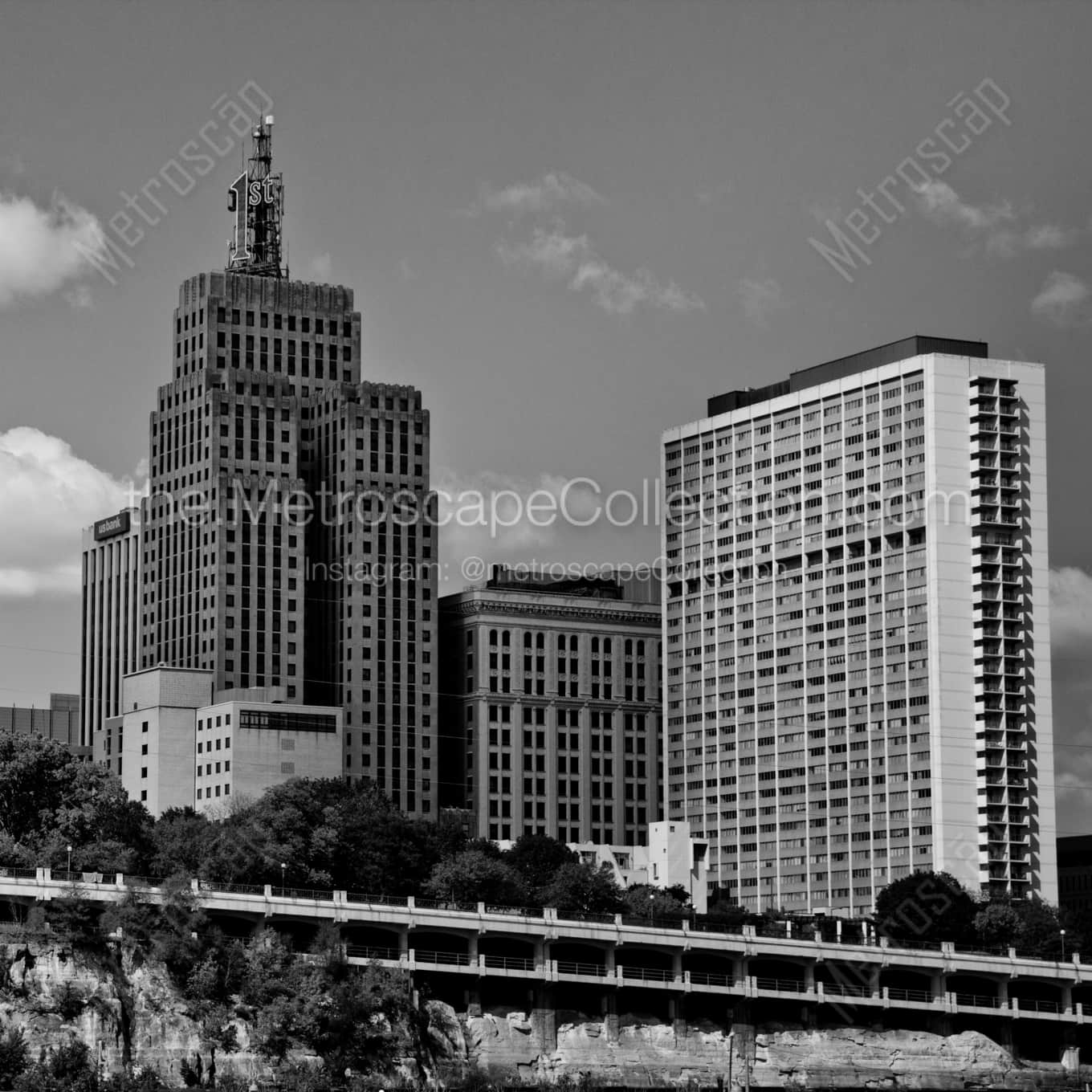 First Farmers and Merchants Bank night time black and white Photography square crop
