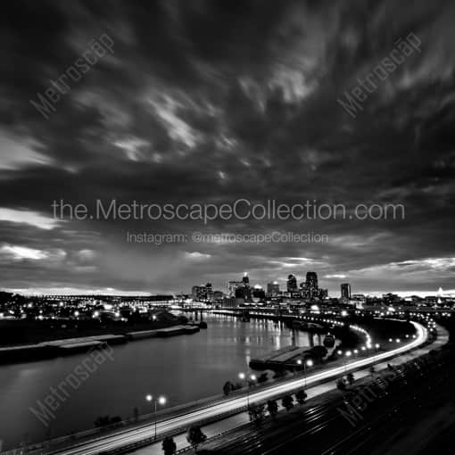 The St Paul Skyline at Night -- St Paul Black and White Photography