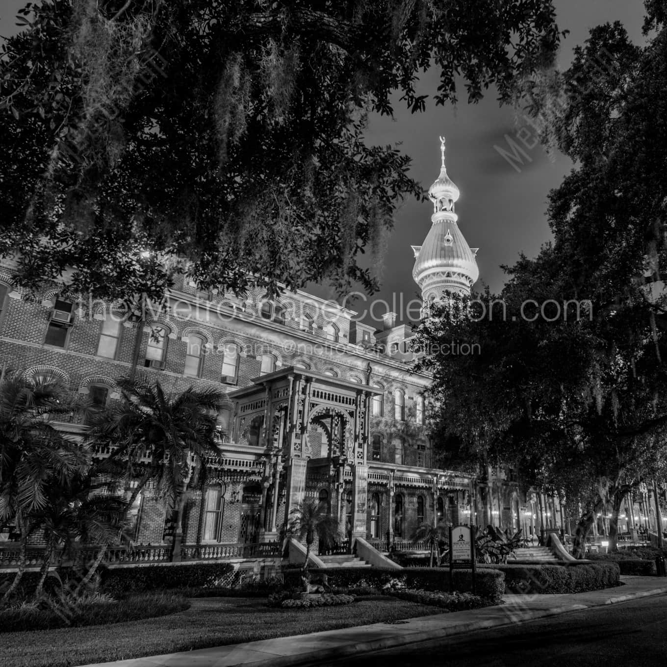 The Henry B Plant Museum night time black and white Photography square crop