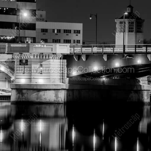 The Martin Luther King Memorial Bridge over the Maumee River at Night -- Toledo Black and White Photography