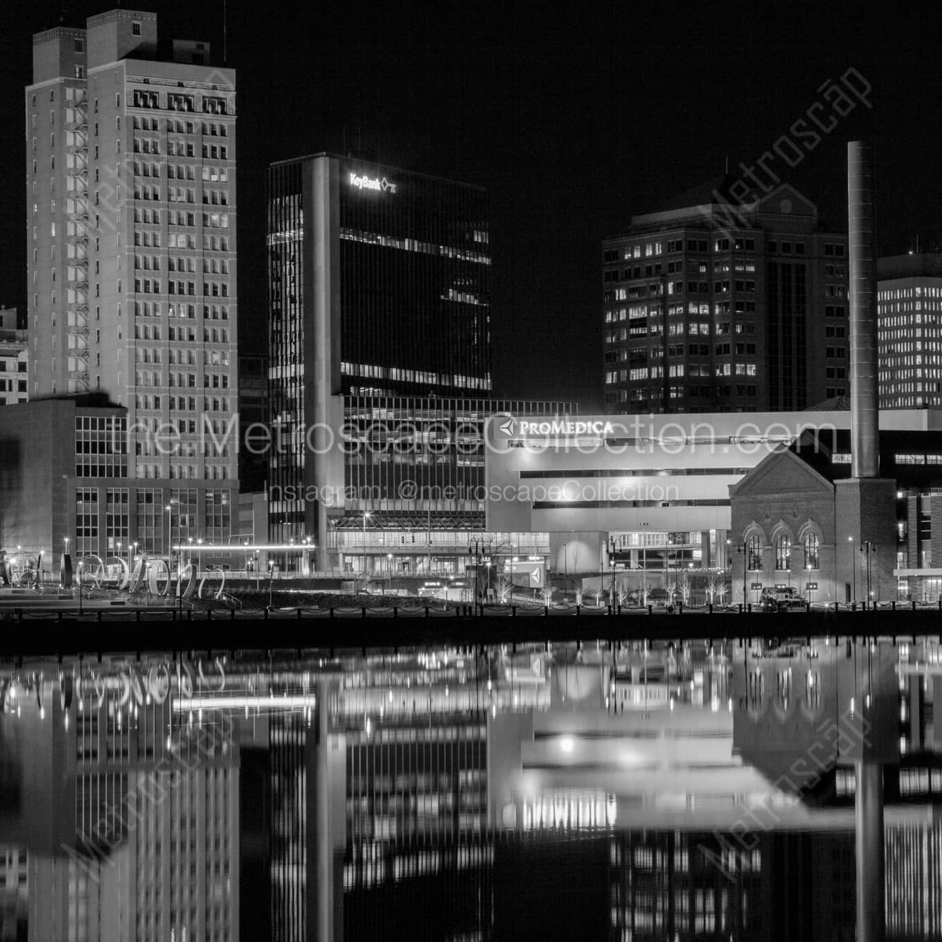 The Smoke Stacks at ProMedica Campus night time black and white Photography square crop