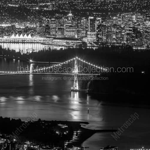 Vancouver at Night from Cypress Mountain -- Vancouver Black and White Photography