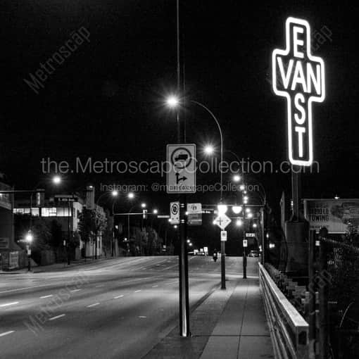Iconic East Vancouver Sign at Night -- Vancouver Black and White Photography