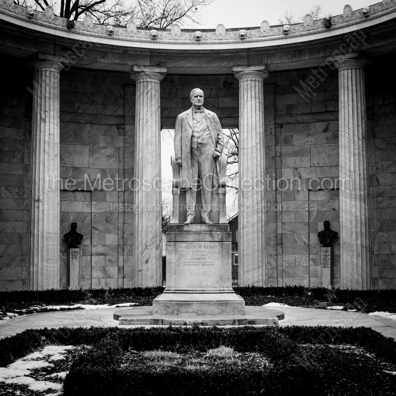 The President McKinley Memorial in Niles Ohio night time black and white Photography square crop