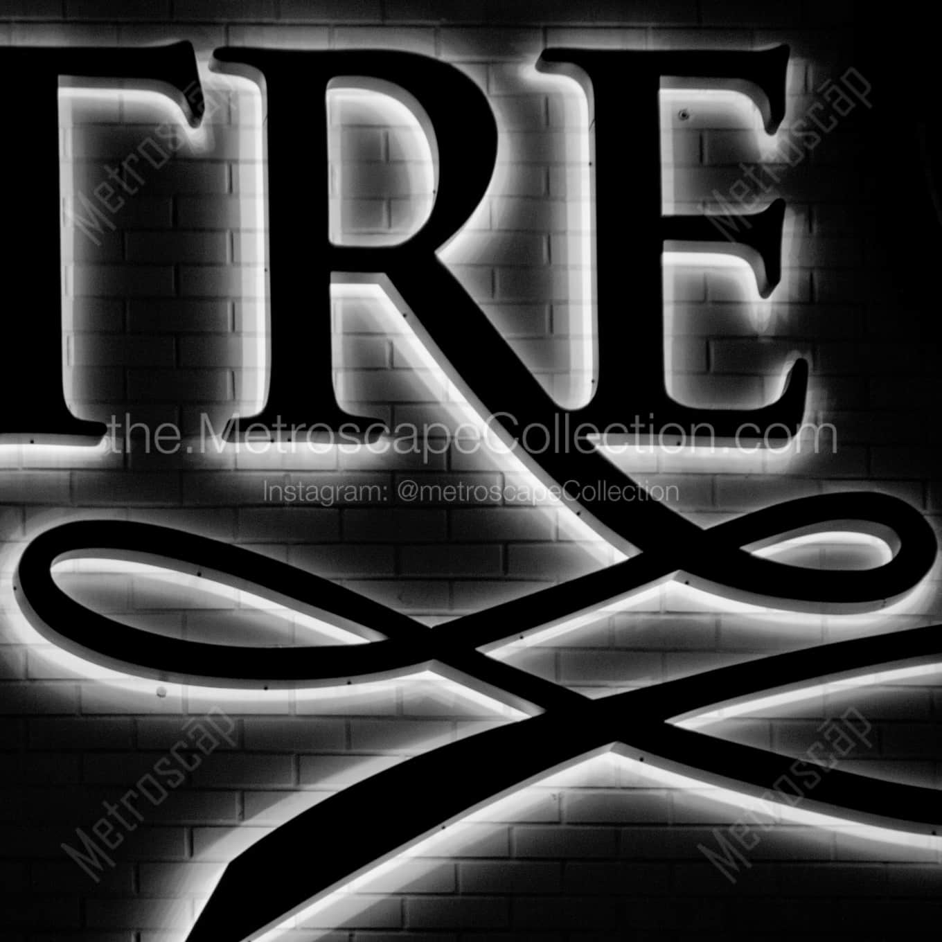The Covelli Centre Sign night time black and white Photography square crop