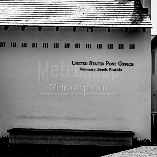 Matte Black WOOD Framed Black and White 30-A Photograph: Rosemary Beach Florida United States Post Office in a Square Matte Black Wood Frame