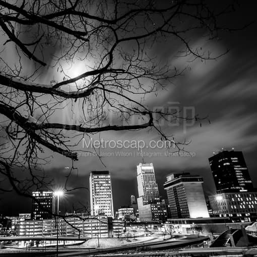 The Akron Skyline from Glendale Park -- Akron Black and White Photography