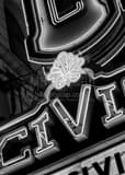 Vertical Civic Theater Sign at Night landscape black and white Photography