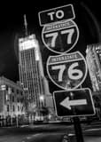 Vertical Downtown Akron Ohio black and white Photos