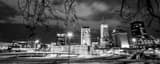 Panoramic The Downtown Akron Skyline at Night black and white Pictures
