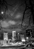 Vertical The Downtown Akron Skyline at Night black and white Pictures