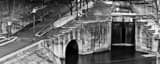 Panoramic A Lock on the Ohio and Erie Canal in Downtown Akron black and white Pictures