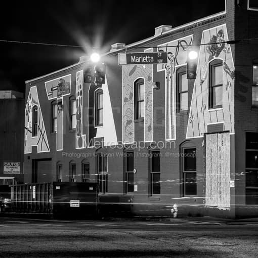 An Atlanta Wall Mural off of Marietta Street -- Atlanta Black and White Photos