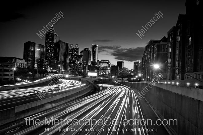 The Atlanta Skyline from Georgia Tech Campus -- Atlanta Black and White Photos