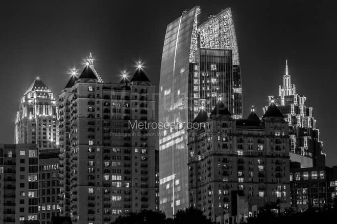 Symphony Center and the Promenade at Night  -- Atlanta Black and White Photos