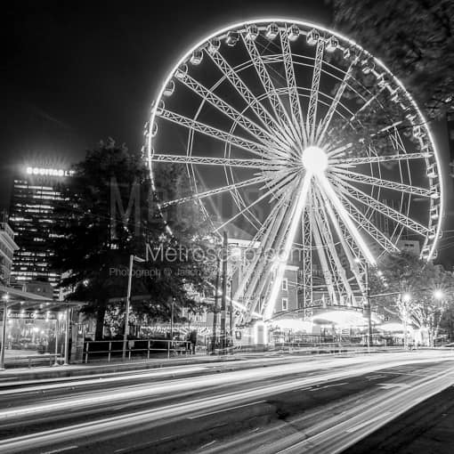 The Skyview Atlanta Ferris Wheel at Night -- Atlanta Black and White Photos