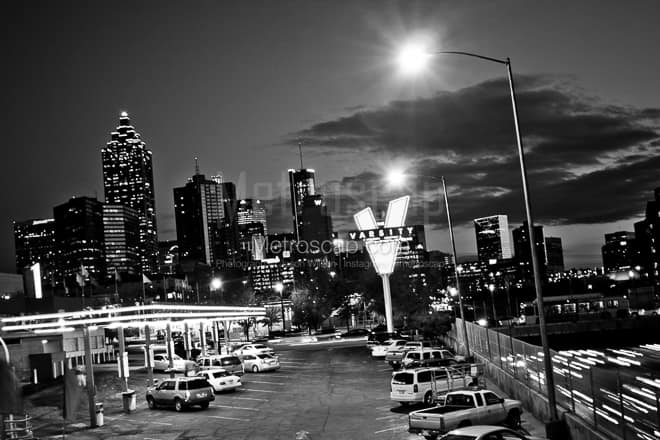 The Atlanta Skyline from the Varsity -- Atlanta Black and White Photos