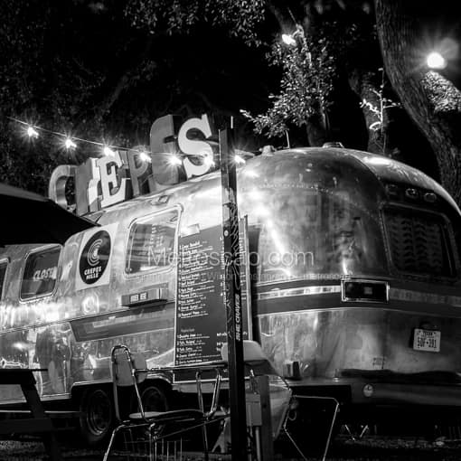 Austin Black and White Photography of The Aluminium Airstream Crepes Mille on SoCo The Aluminium Airstream Crepes Mille on SoCo -- Austin Black and White Photography