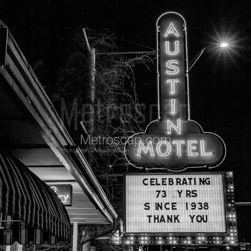 The Austin Motel Sign -- Austin Black and White Photography