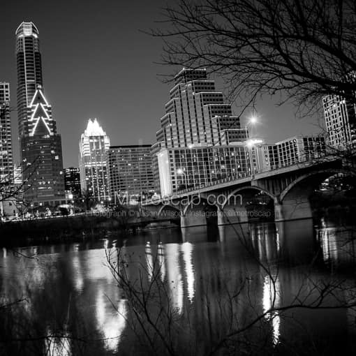 Austin Black and White Photography of The Austin Skyline and Congress Ave Bridge The Austin Skyline and Congress Ave Bridge -- Austin Black and White Photography