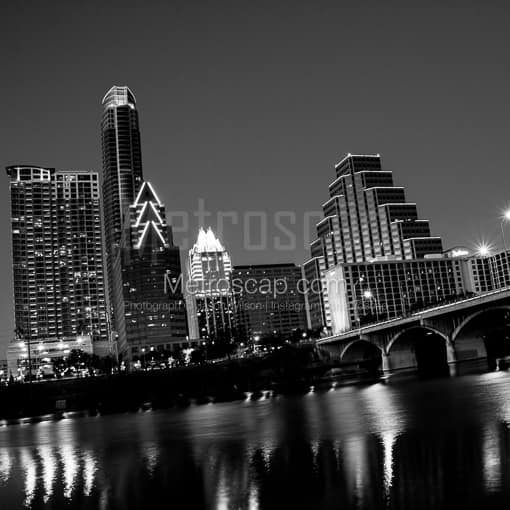 Austin Black and White Photos of The New Austin Skyline at Night on the Colorado The New Austin Skyline at Night on the Colorado -- Austin Black and White Photos