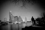 Horizontal A Couple Enjoys the Afternoon Austin Skyline black and white Pictures