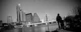 Panoramic A Couple Enjoys the Afternoon Austin Skyline black and white Pictures