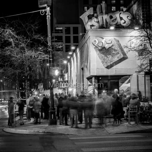 Austin Black and White Photography of Crowds Mingle Outside of Esthers on Sixth Crowds Mingle Outside of Esthers on Sixth -- Austin Black and White Photography
