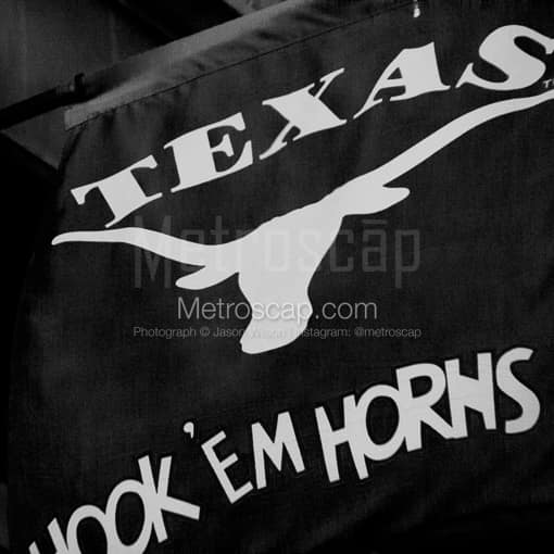 A Hook Em Horns Banner on Sixth Street -- Austin Black and White Photography