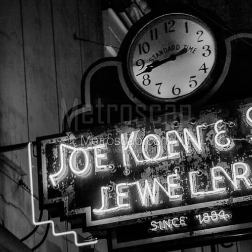 The Joe Koew and Sons Jewelers Neon Sign -- Austin Black and White Photography