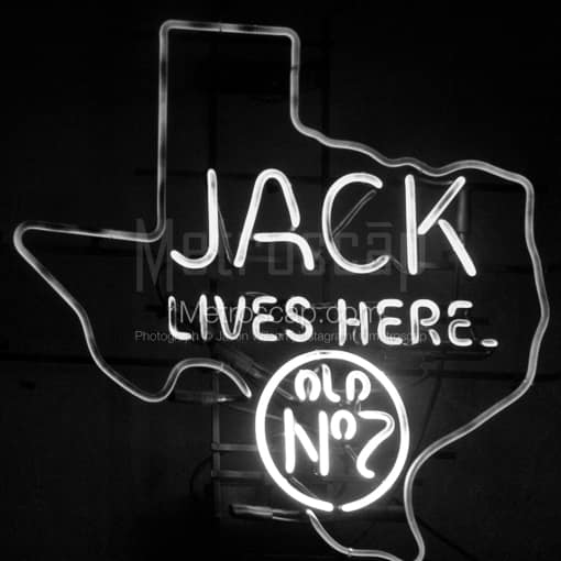 A Neon Outline of Texas and Jack Daniels -- Austin Black and White Photography