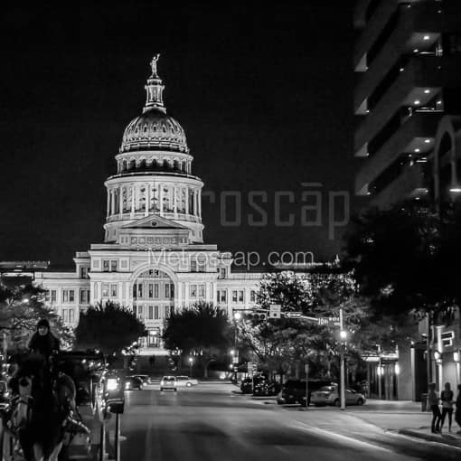 Austin Black and White Photography of The Texas Statehouse from Congress Avenue The Texas Statehouse from Congress Avenue -- Austin Black and White Photography