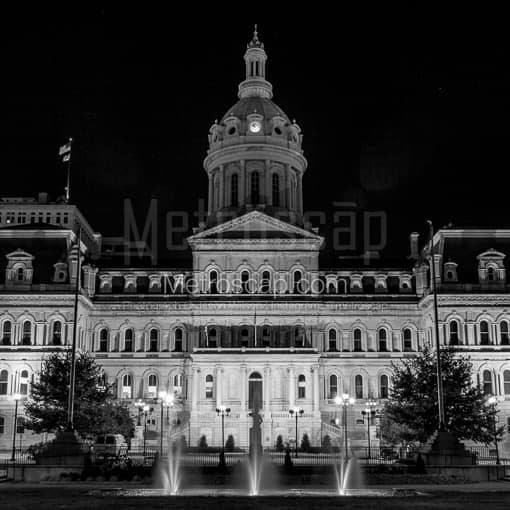 The Baltimore City Hall at Night -- Baltimore Black and White Photography