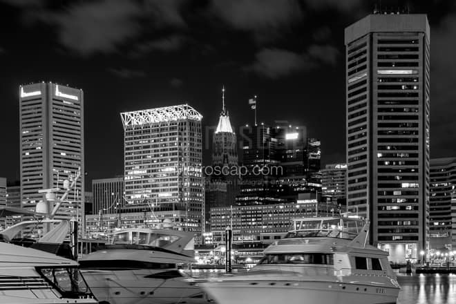 The Baltimore Inner Harbor Skyline -- Baltimore Black and White Photos