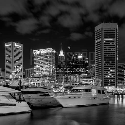 The Baltimore Inner Harbor Skyline -- Baltimore Black and White Photography
