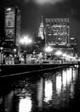 Vertical Lights along the Inner Harbor and Baltimore Skyline at Night Photography