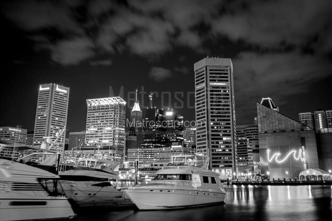 The Baltimore Skyline from the Rusty Scupper -- Baltimore Black and White Photos