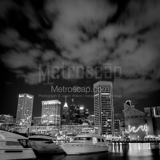 The Baltimore Skyline from the Rusty Scupper -- Baltimore Black and White Photography