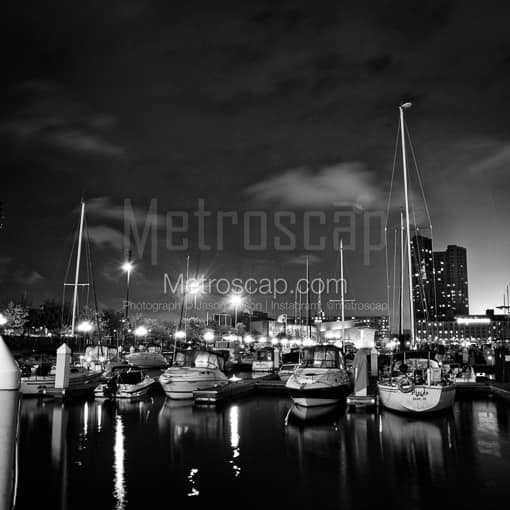 Boats Docked on the Inner Harbor -- Baltimore Black and White Photography