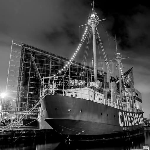 The Chesapeake Lightship on the Inner Harbor -- Baltimore Black and White Photography