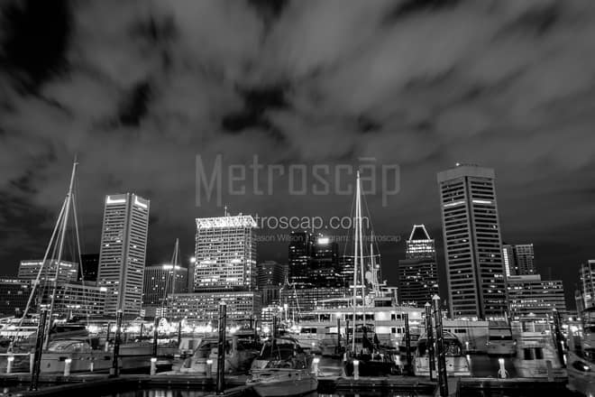 Boats Docked on the Inner Harbor -- Baltimore Black and White Photos