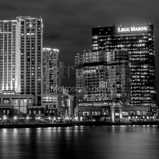 The Inner Harbor East Skyline -- Baltimore Black and White Photography