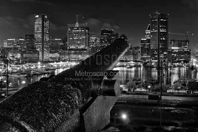 A Revolutionary War Cannon Aimed at Downtown Balitmore -- Baltimore Black and White Photos