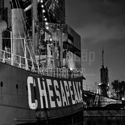 The USS Torsk behind the Chesapeake -- Baltimore Black and White Photography