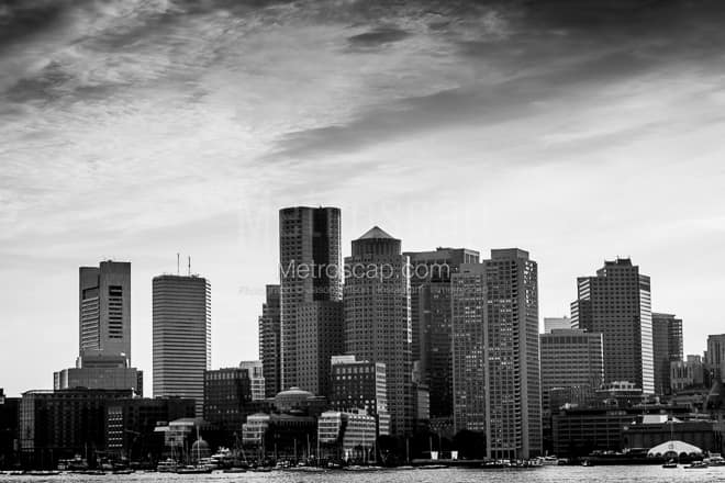 The Boston Skyline at Dusk -- Boston Black and White Photos